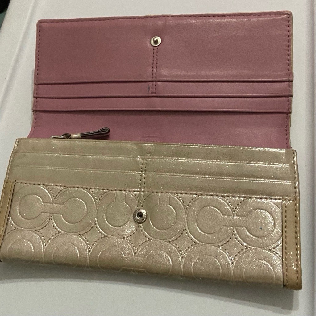 Coach Op Art Signature Platinum Leather Long Wallet 8in x 4in