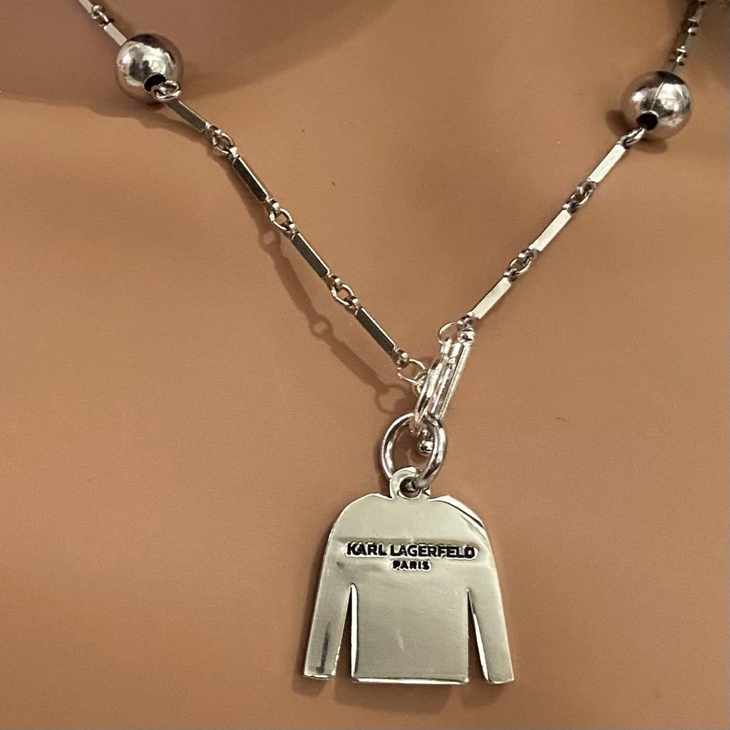 Karl Lagerfeld Silver Tone 18-inch Necklace with Black Cardigan Pendant