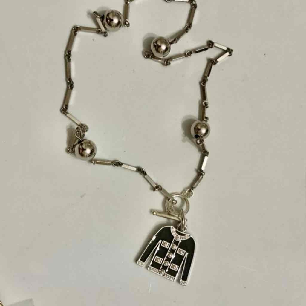 Karl Lagerfeld Silver Tone 18-inch Necklace with Black Cardigan Pendant