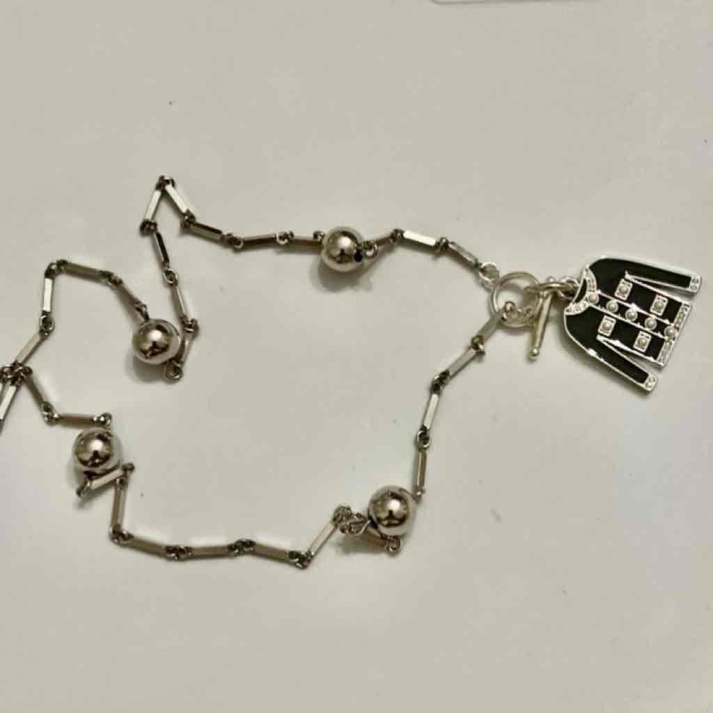 Karl Lagerfeld Silver Tone 18-inch Necklace with Black Cardigan Pendant