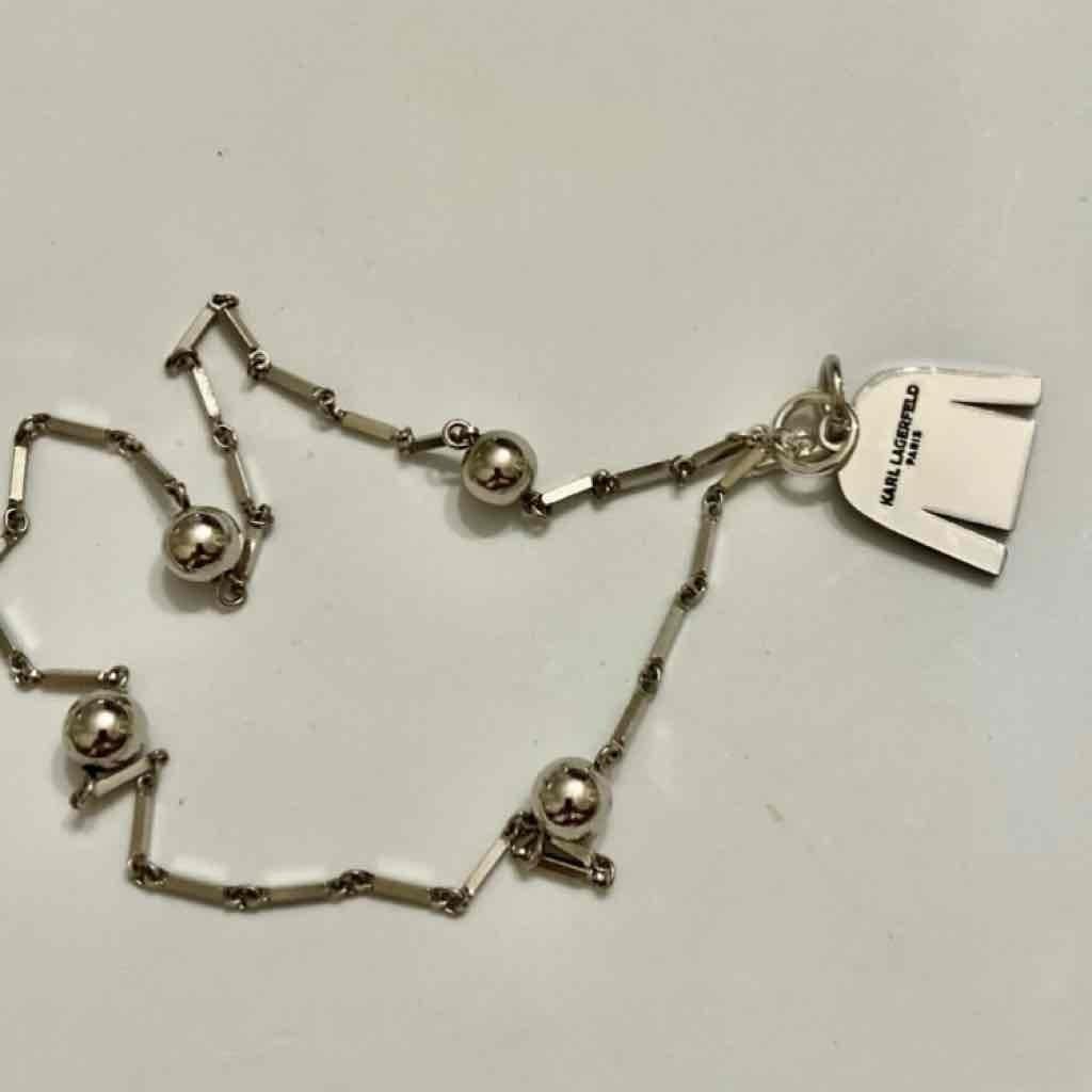 Karl Lagerfeld Silver Tone 18-inch Necklace with Black Cardigan Pendant