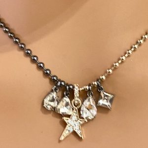 Karl Lagerfeld Black-Gold Star-Rhinestones Pendant Necklace