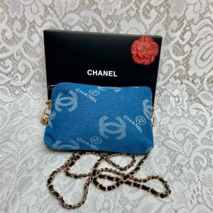 Chanel, Blue Denim Amenity- Complimentary Pouch Crossbody Bag (M) 8in x 4.5in