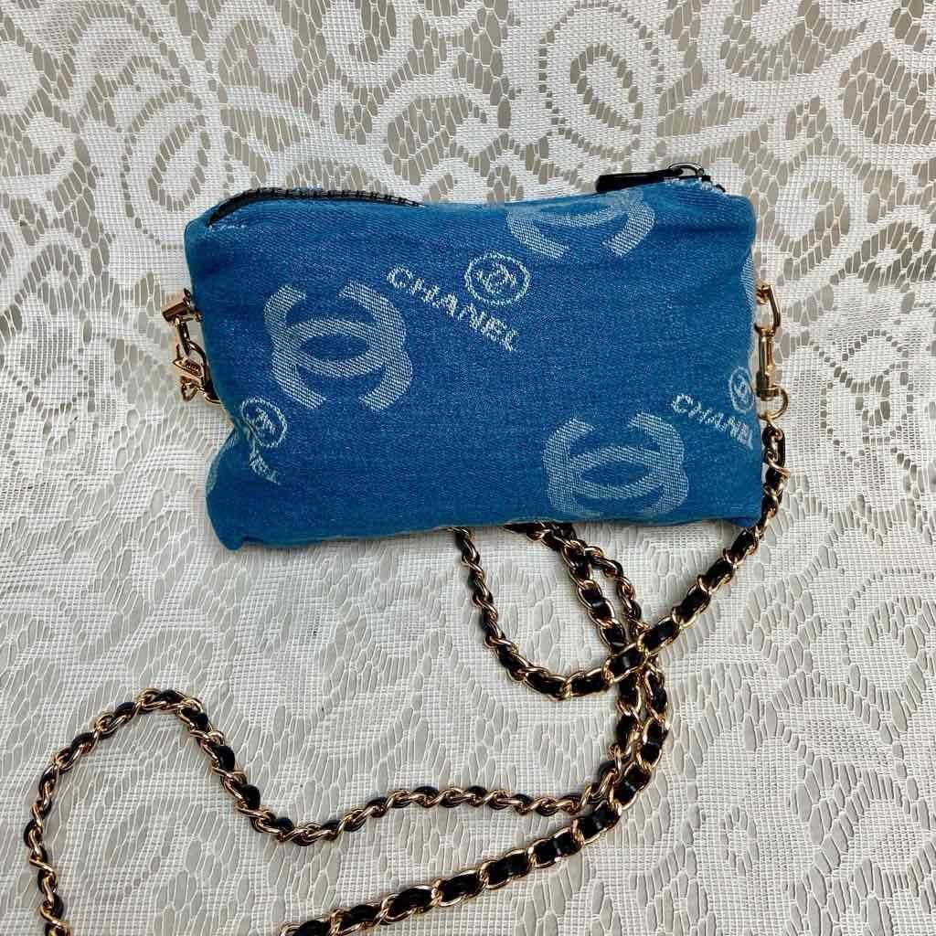 Chanel, Blue Denim Amenity- Complimentary Pouch Crossbody Bag (M) 8in x 4.5in