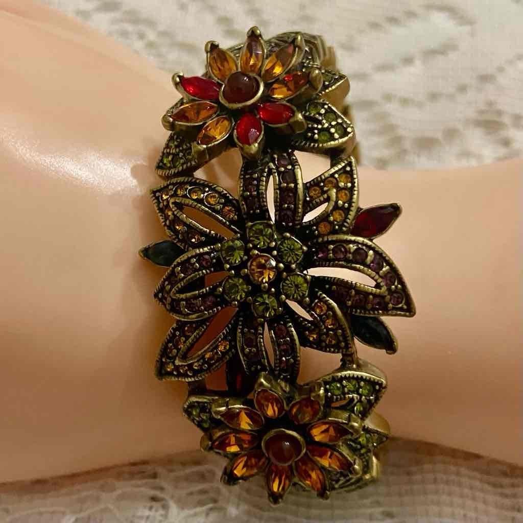 Vintage, Heidi Daus Stunning Multi Colored Crystals Chunky Hinged Bracelet