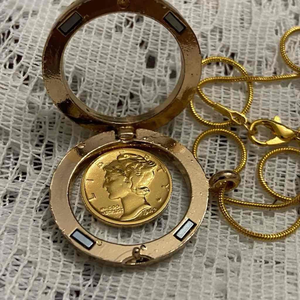 Authentic 1943 Silver (Vermeil) Mercury Dime, with Locket and 18-inch Gold Chain