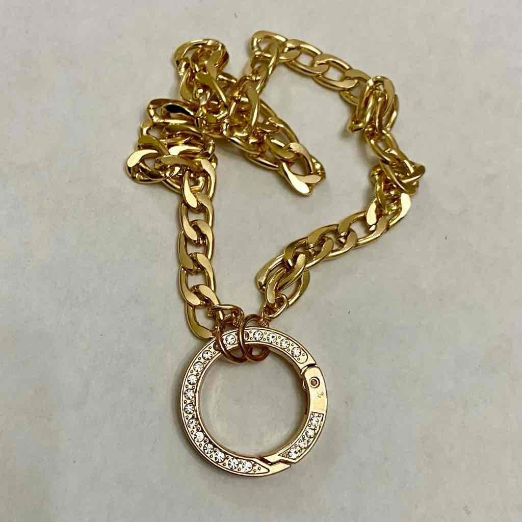 Elegant, Large, Gold-plated, Paved Rhinestones Charm Necklace