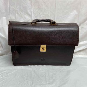 Vintage, Authentic Loewe, Uni-sex Brown Leather Double Gusset Briefcase w/ Key