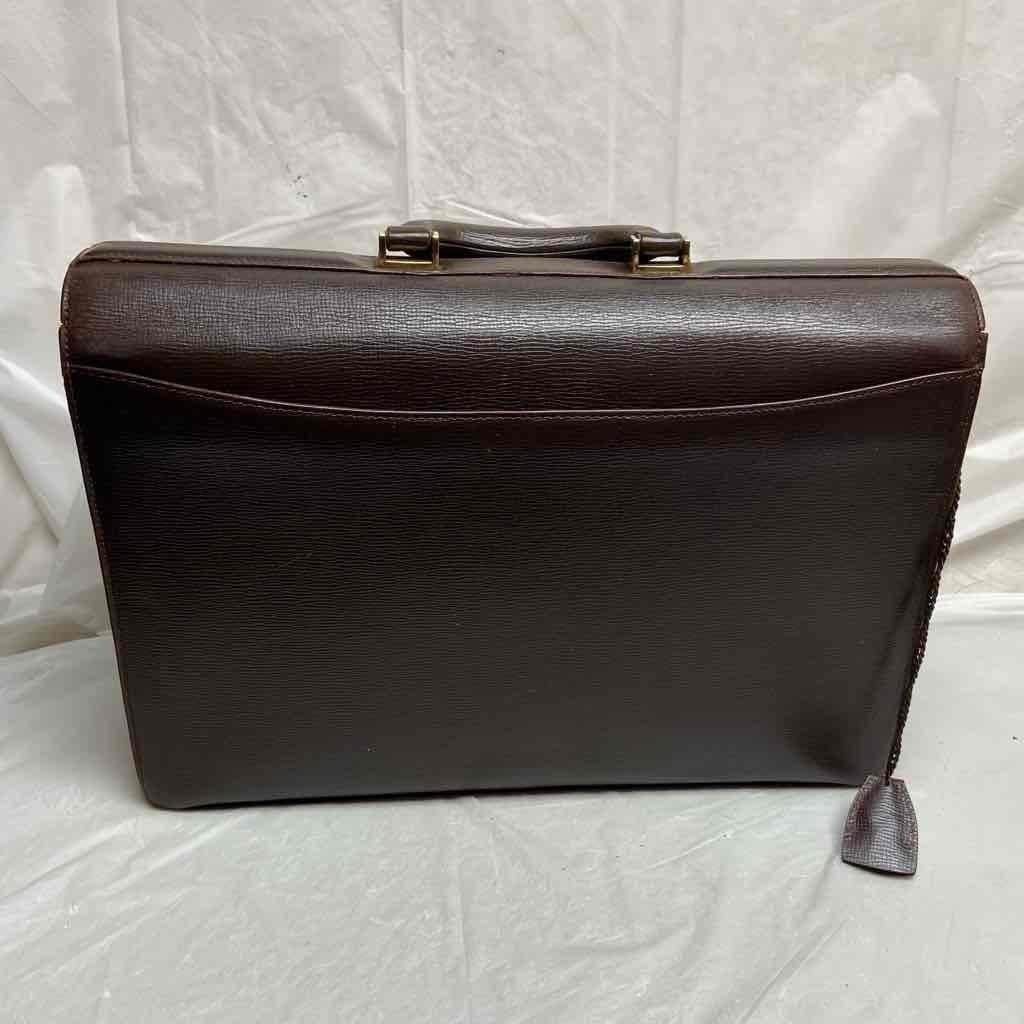 Vintage, Authentic Loewe, Uni-sex Brown Leather Double Gusset Briefcase w/ Key