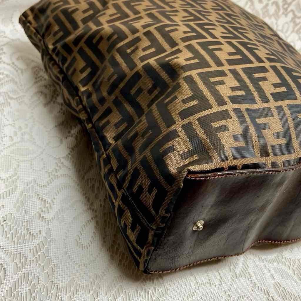 Vintage Fendi Zucca Brown Canvas Hand Bag Tote 14in x 13in x 4in