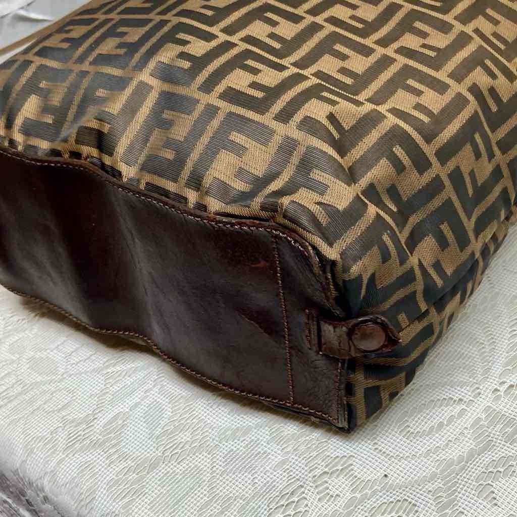 Vintage Fendi Zucca Brown Canvas Hand Bag Tote 14in x 13in x 4in