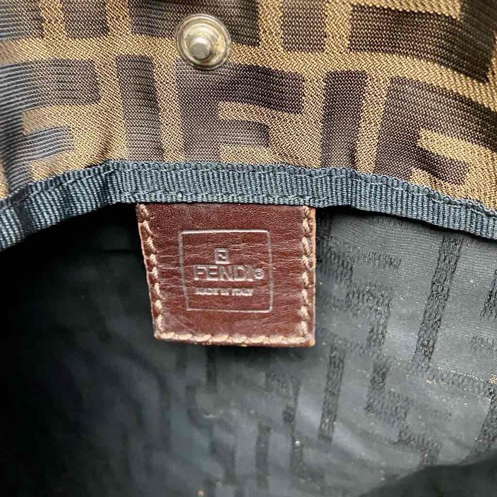 Vintage Fendi Zucca Brown Canvas Hand Bag Tote 14in x 13in x 4in