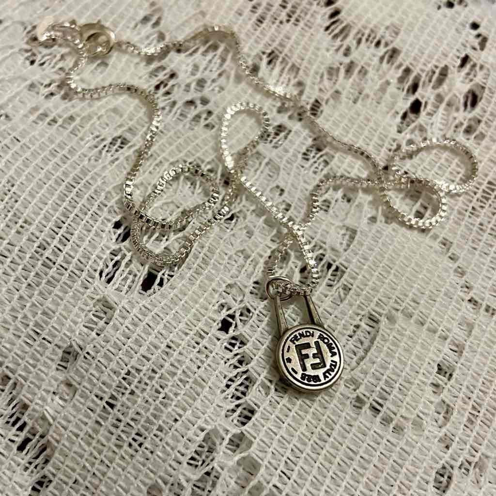 Fendi Silver Tone Medium Size Pendant Necklace