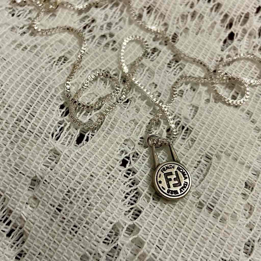 Fendi Silver Tone Medium Size Pendant Necklace