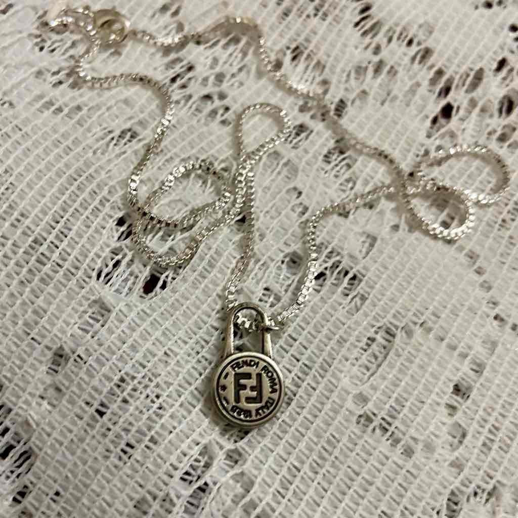 Fendi Silver Tone Medium Size Pendant Necklace