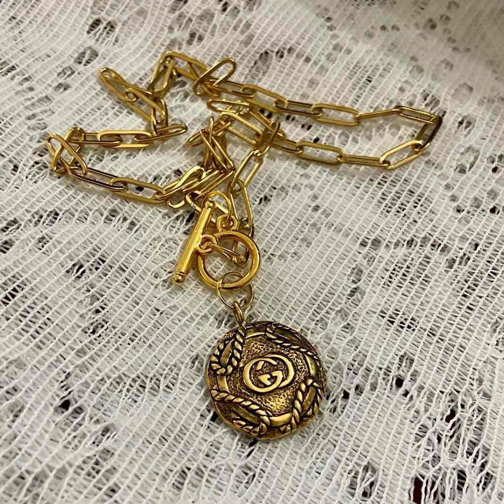 Vintage , Gucci, Rare Gold Tone Charm with Gold Plated Chain Necklace