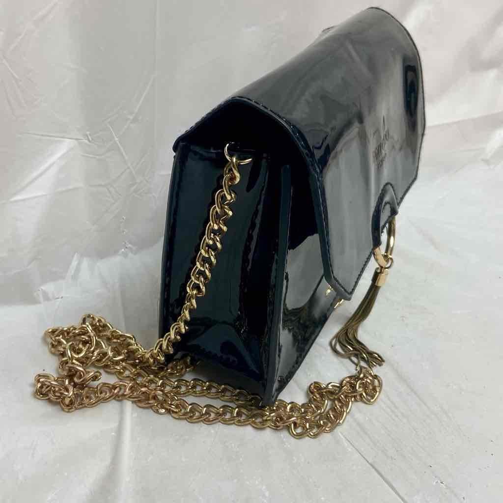 Jimmy Choo Black Faux Patent Leather Pouch-Crossbody 7.5in x 5in x 2.5in