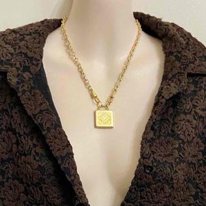 Vintage, Authentic Loewe Anagram Gold Plated Charm, With 18-inch Chain Necklace