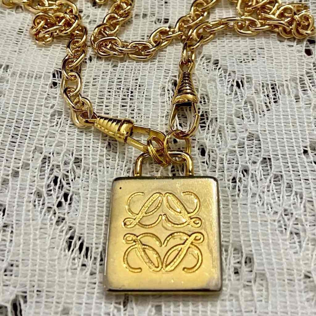 Vintage, Authentic Loewe Anagram Gold Plated Charm, With 18-inch Chain Necklace