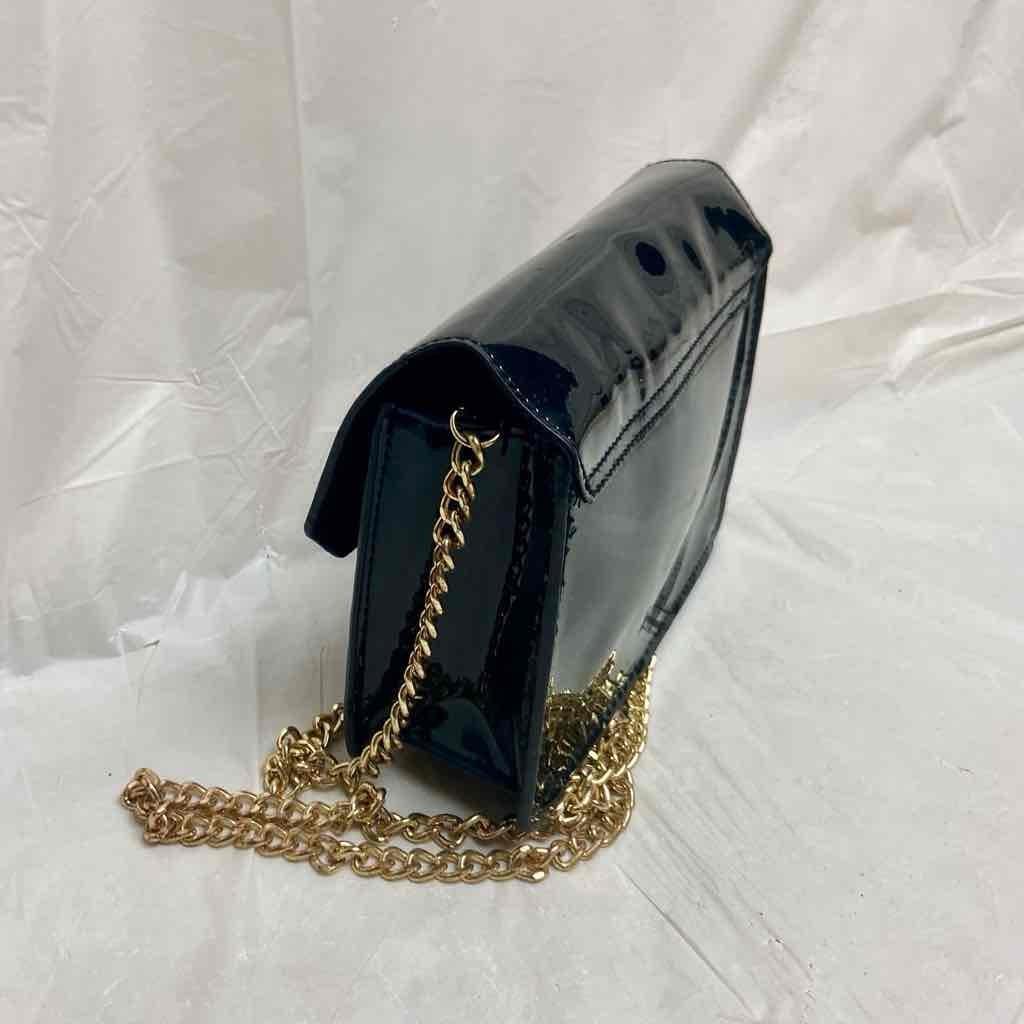 Jimmy Choo Black Faux Patent Leather Pouch-Crossbody 7.5in x 5in x 2.5in