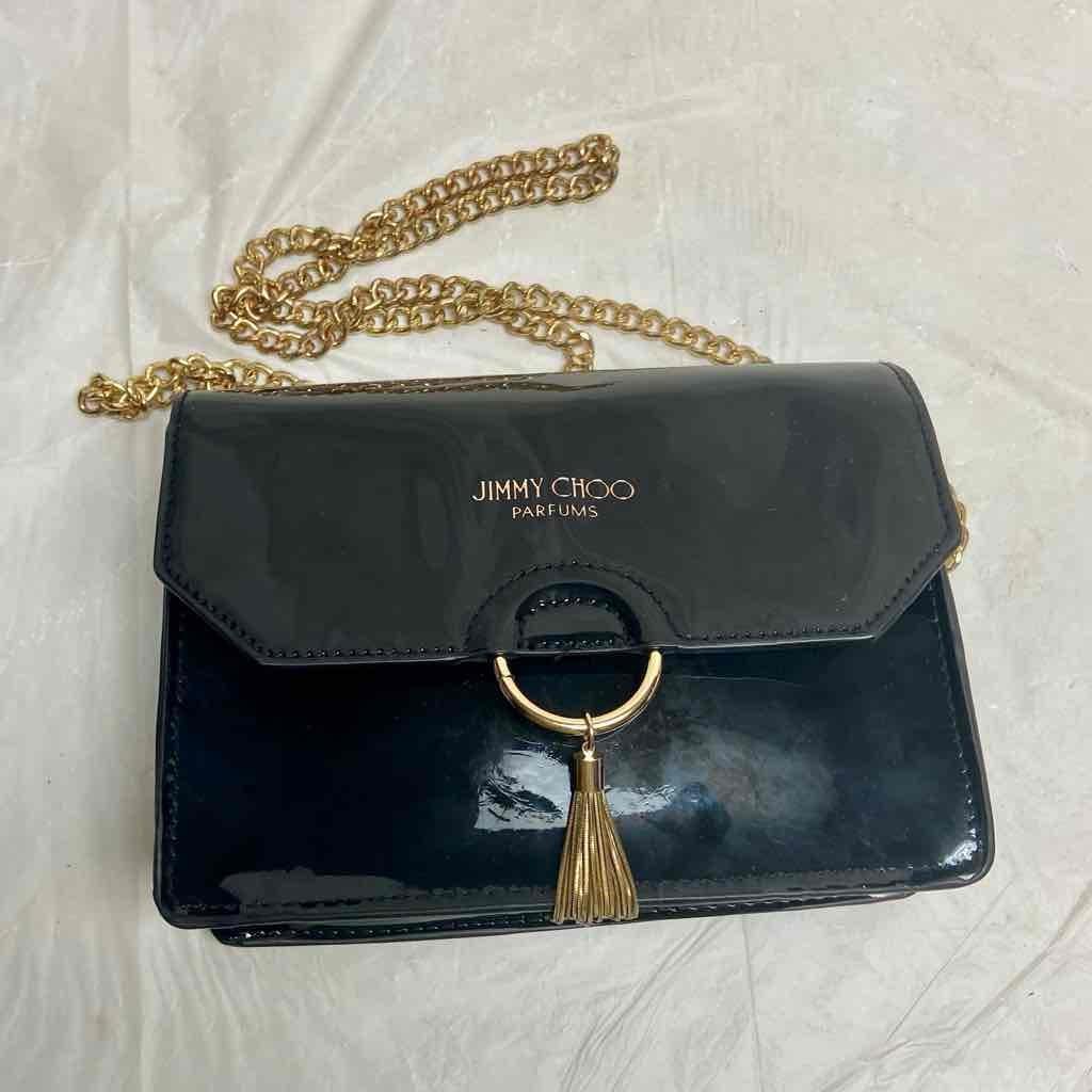 Jimmy Choo Black Faux Patent Leather Pouch-Crossbody 7.5in x 5in x 2.5in