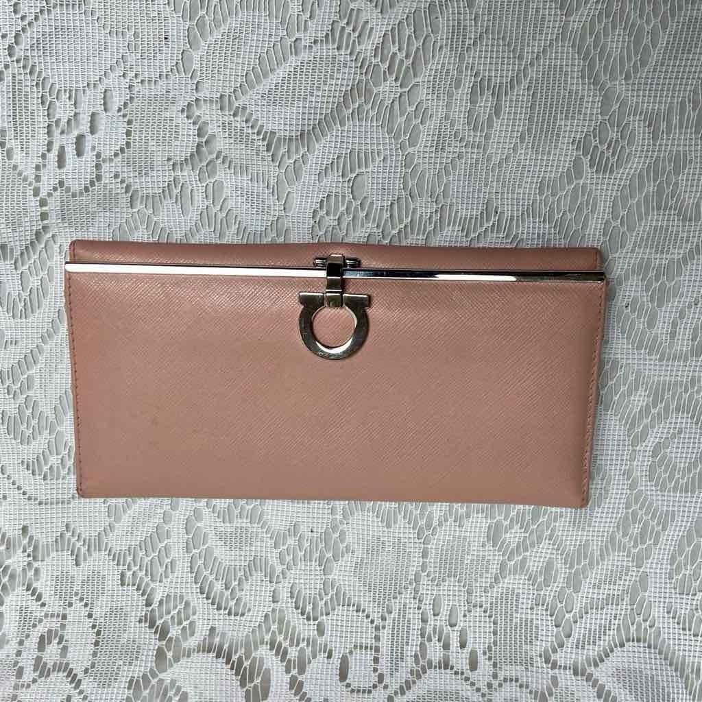Vintage, Salvatore Ferragamo Pink Leather, Bifold, Long, Wallet 7.5in x 4 in