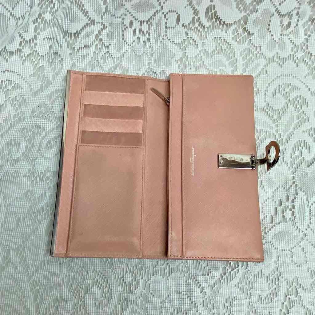Vintage, Salvatore Ferragamo Pink Leather, Bifold, Long, Wallet 7.5in x 4 in