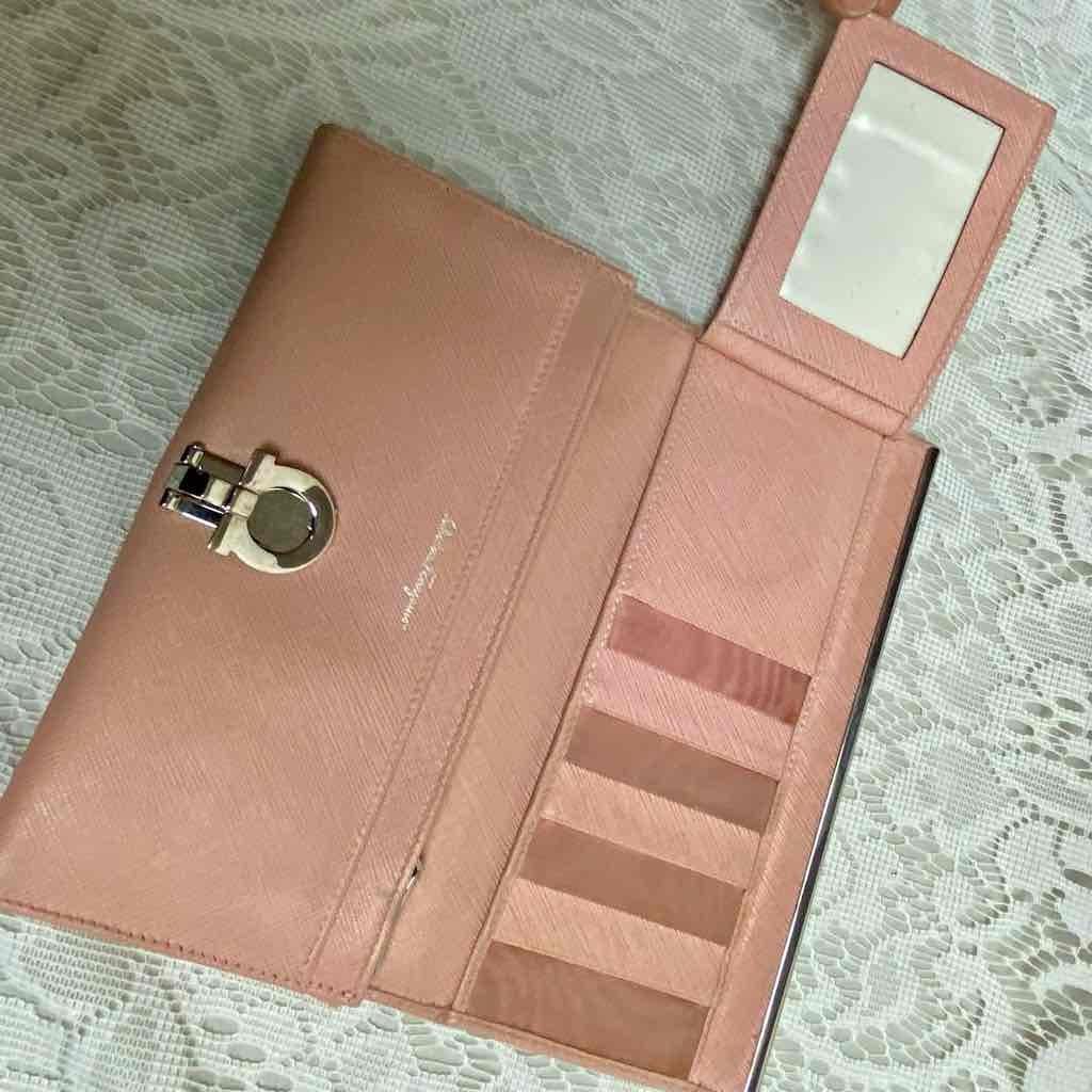 Vintage, Salvatore Ferragamo Pink Leather, Bifold, Long, Wallet 7.5in x 4 in