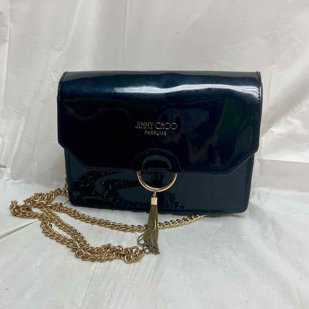 Jimmy Choo Black Faux Patent Leather Pouch-Crossbody 7.5in x 5in x 2.5in