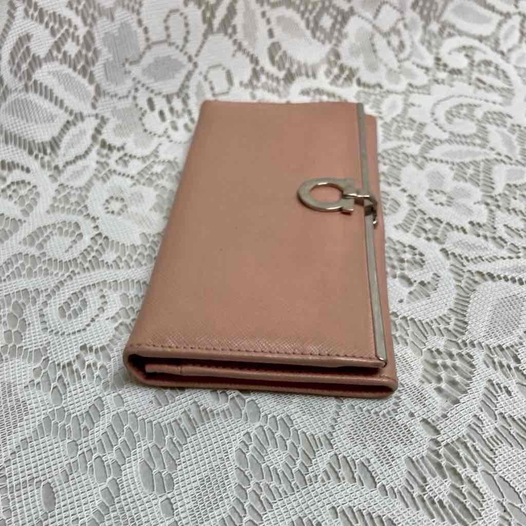 Vintage, Salvatore Ferragamo Pink Leather, Bifold, Long, Wallet 7.5in x 4 in