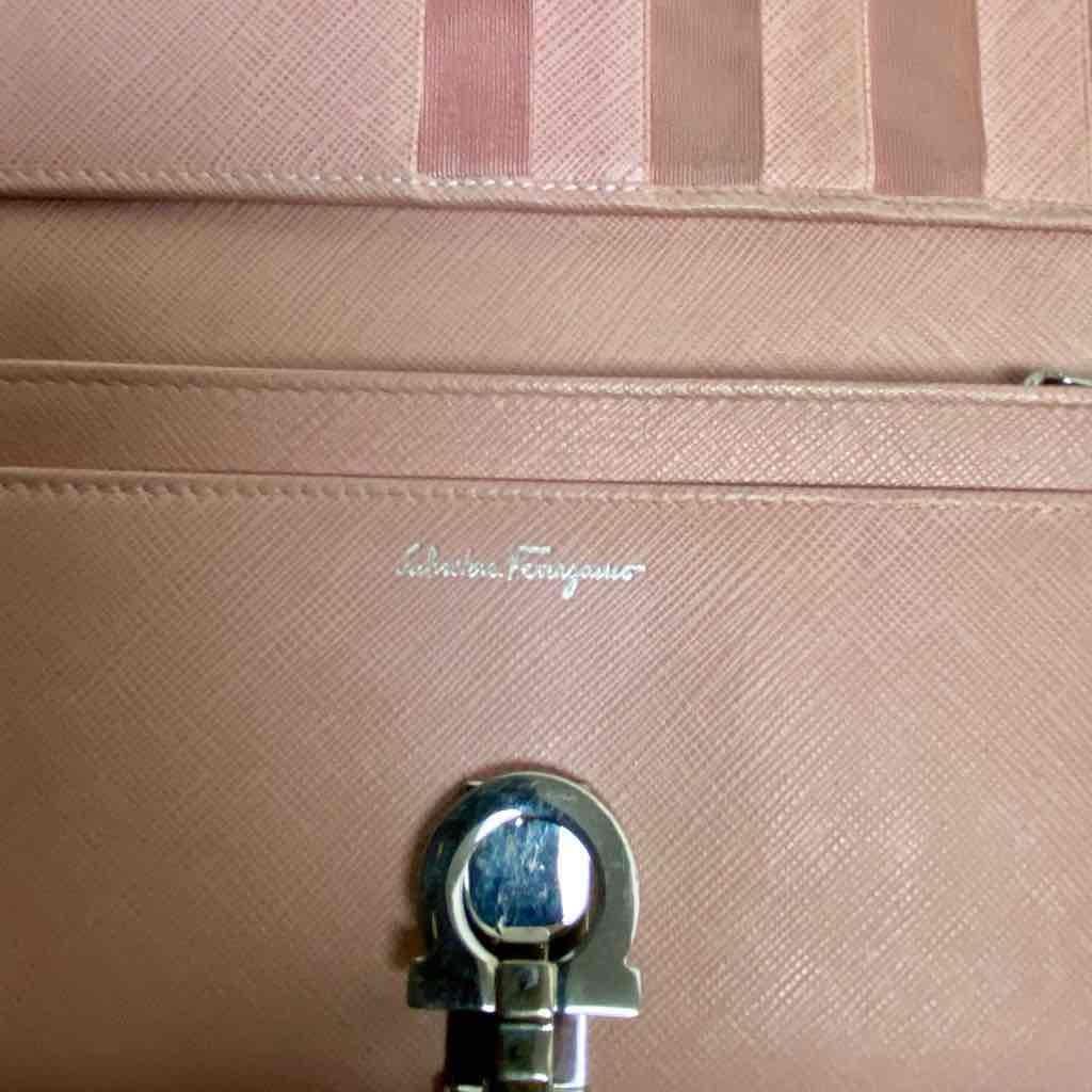 Vintage, Salvatore Ferragamo Pink Leather, Bifold, Long, Wallet 7.5in x 4 in