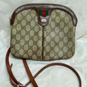 Vintage, Small, Gucci, Brown Coated Canvas, Sherry Line Shoulder-Crossbody Bag
