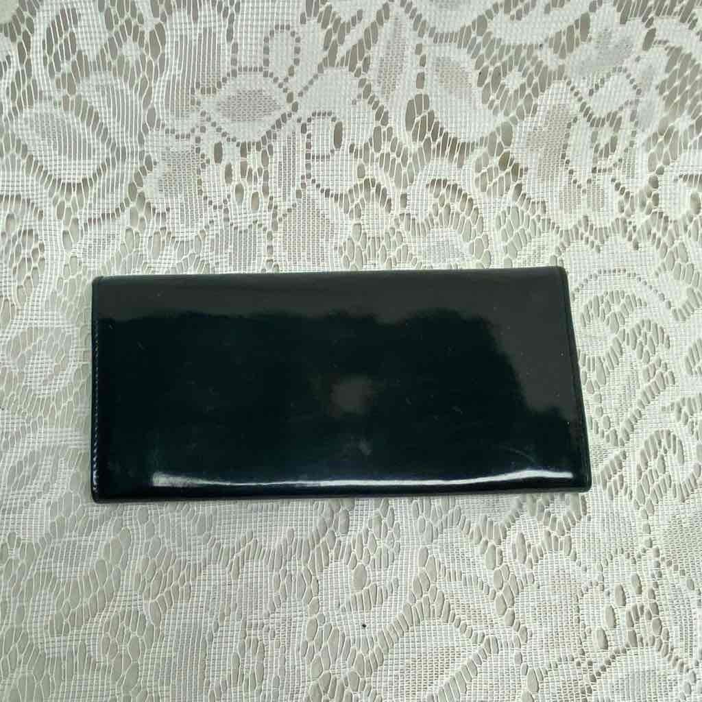 Vintage, Salvatore Ferragamo Black Enamel, Bifold, Long, Wallet 7.5 in x 4 in