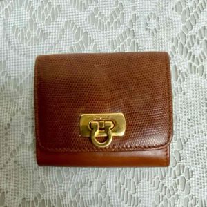 Vintage, Salvatore Ferragamo, Rare, Tan Brown Reptile Coin Wallet 3,5in x 3In (Z