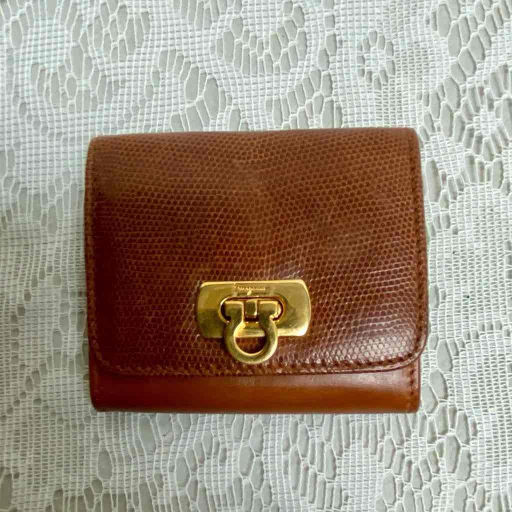 Vintage, Salvatore Ferragamo, Rare, Tan Brown Reptile Coin Wallet 3,5in x 3In (Z