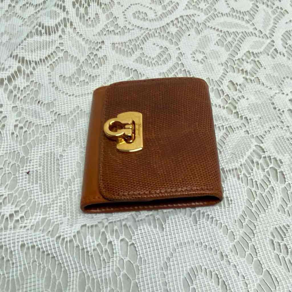 Vintage, Salvatore Ferragamo, Rare, Tan Brown Reptile Coin Wallet 3,5in x 3In (Z
