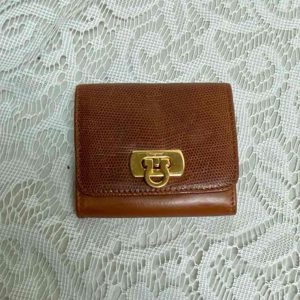 Vintage, Salvatore Ferragamo, Rare, Tan Brown Reptile Coin Wallet 3,5in x 3In (Z