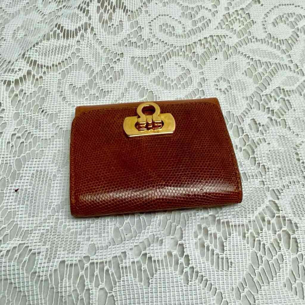 Vintage, Salvatore Ferragamo, Rare, Tan Brown Reptile Coin Wallet 3,5in x 3In (Z