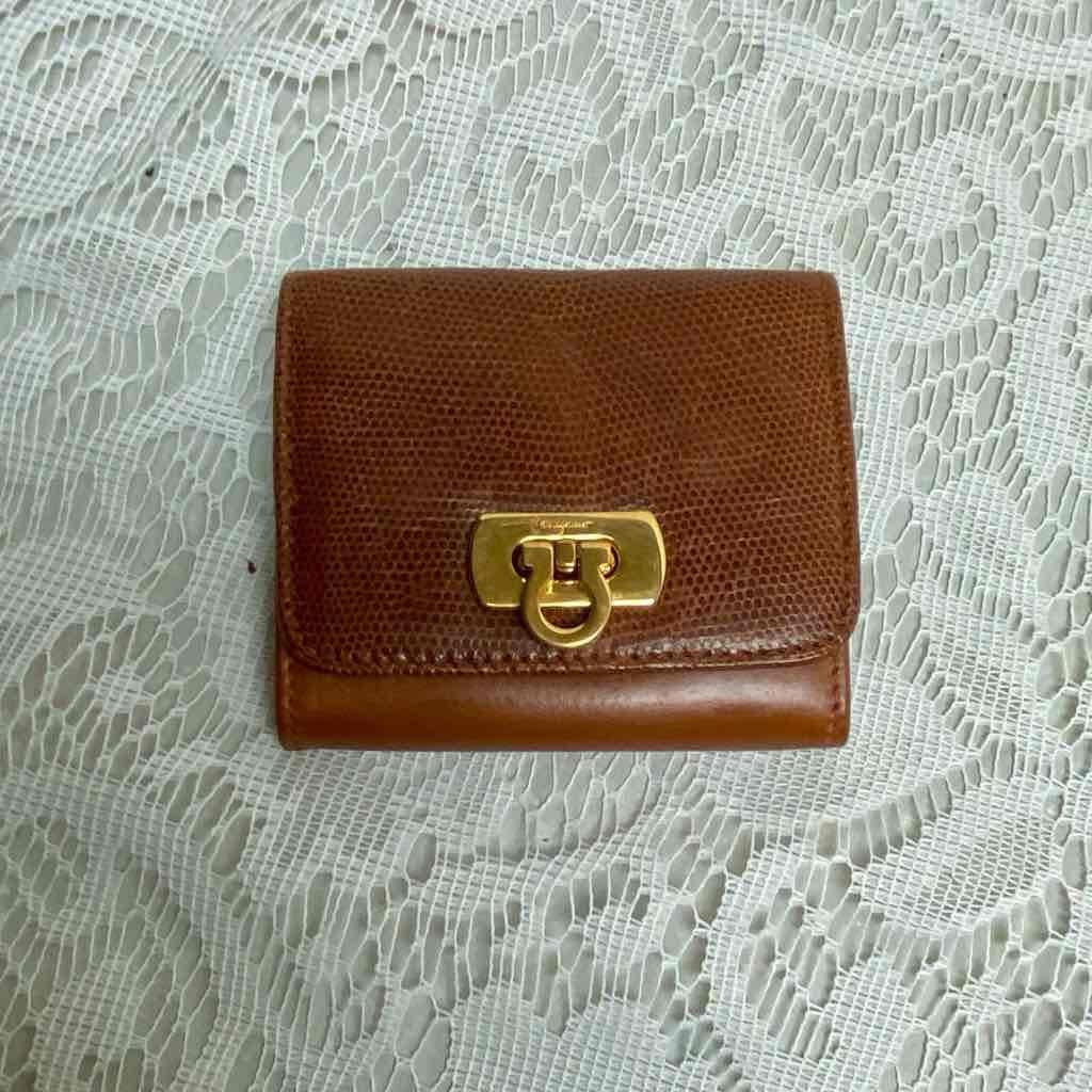 Vintage, Salvatore Ferragamo, Rare, Tan Brown Reptile Coin Wallet 3,5in x 3In (Z