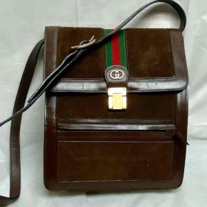 Vintage, Rare, Gucci, Sherry Line Brown Suede Leather Shoulder Bag