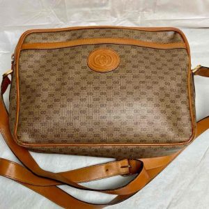 Vintage, Rare, Gucci, Tan Coated Canvas with Tan Leather Crossbody Bag
