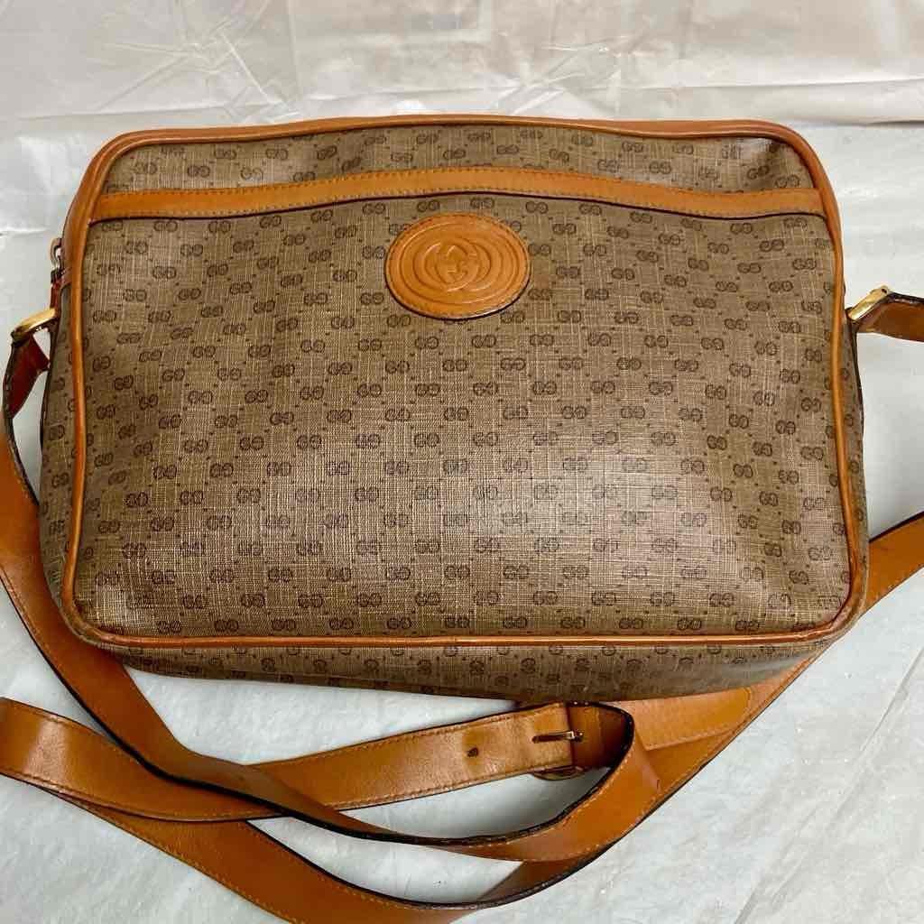 Vintage, Rare, Gucci, Tan Coated Canvas with Tan Leather Crossbody Bag