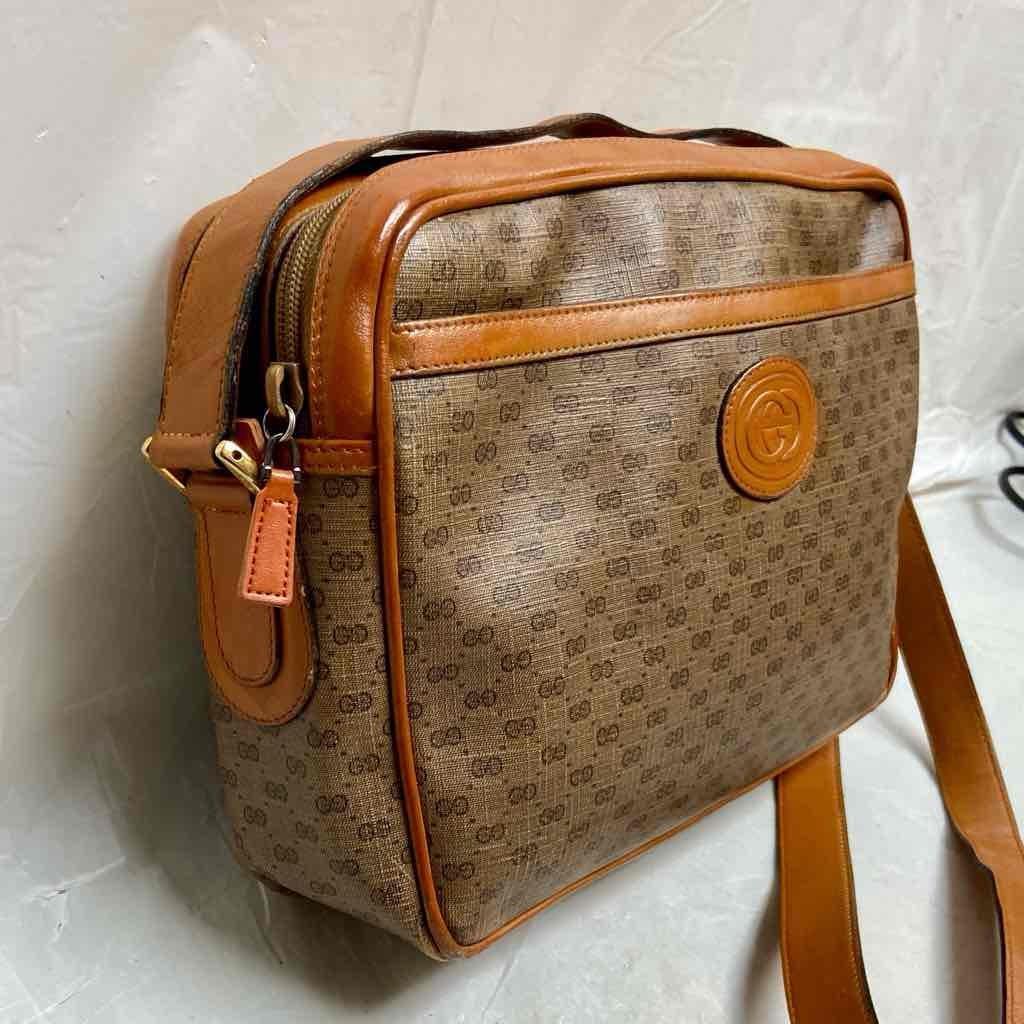 Vintage, Rare, Gucci, Tan Coated Canvas with Tan Leather Crossbody Bag