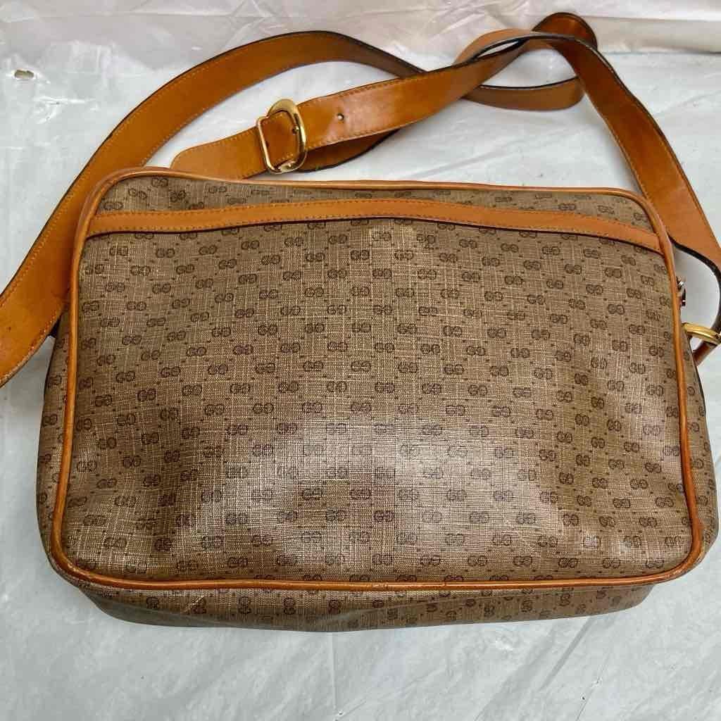 Vintage, Rare, Gucci, Tan Coated Canvas with Tan Leather Crossbody Bag