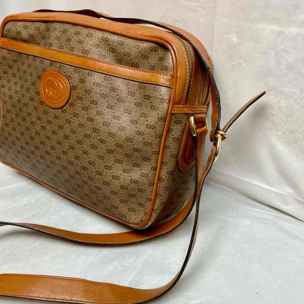 Vintage, Rare, Gucci, Tan Coated Canvas with Tan Leather Crossbody Bag