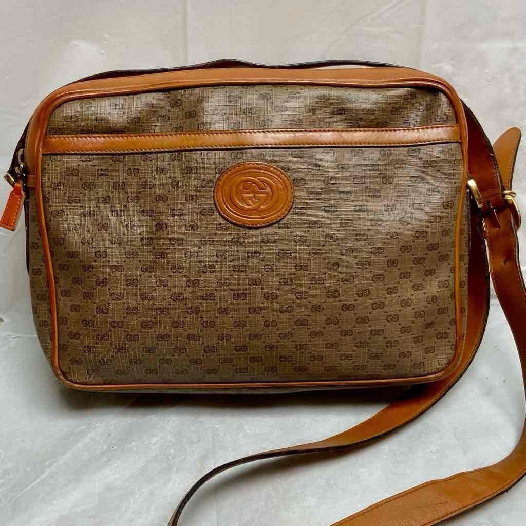 Vintage, Rare, Gucci, Tan Coated Canvas with Tan Leather Crossbody Bag