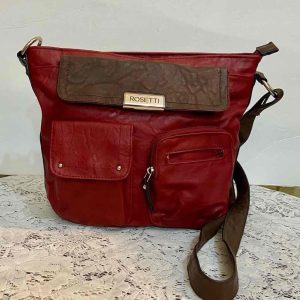 Rosetti Red and Brown Faux Leather Trim Handbag-Crossbody