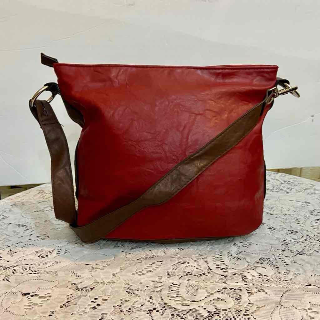 Rosetti Red and Brown Faux Leather Trim Handbag-Crossbody