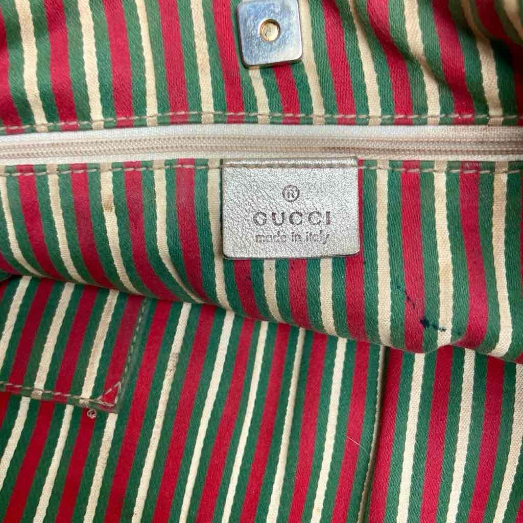 Vintage Gucci Brown Mono Large Shoulder Bag with Metallic Trim and Strap