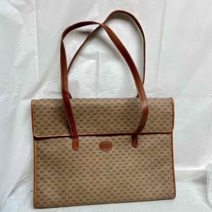 Vintage, Authentic Gucci Brown Mono Coated Canvas Laptop- Briefcase